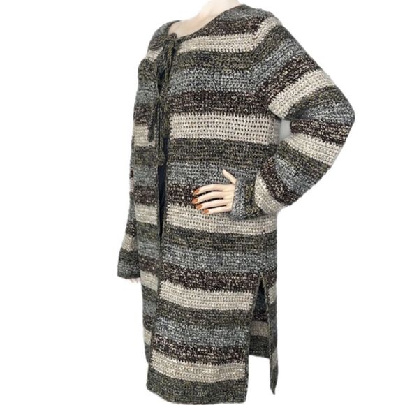 Stripe Knitted Double Tie Front Duster Cardigan - Picture 4 of 17